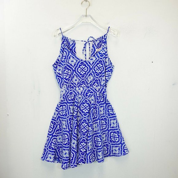 LUCY LOVE USA Women's Blue Mini Dress SMALL Strappy Floral Flowy Sleeveless - Picture 1 of 12